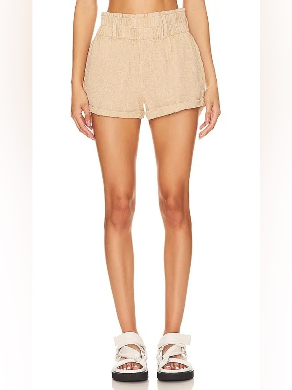 Free People | Solor Baja Paperbag Waist Flare Cotton Shorts | Sand